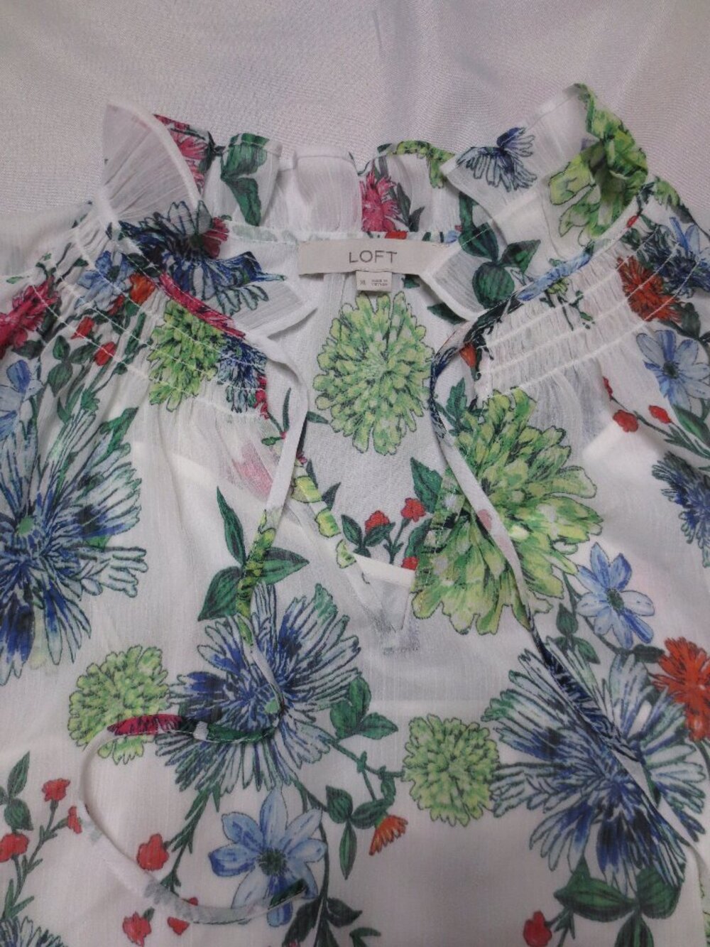 LOFT womens BLOUSE floral SHEER cami WHITE top RUFFLE boho SIZE XL - Picture 5 of 10